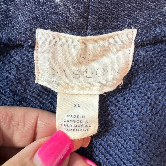 Caslon Jacket Womens XL Heather Blue Open Front Knit Cotton Shawl Collar Pockets - Picture 3 of 9